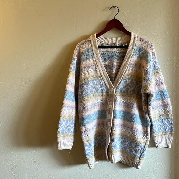 80s-90s Long Cotton Cardigan. Pastels. - Picture 1 of 1